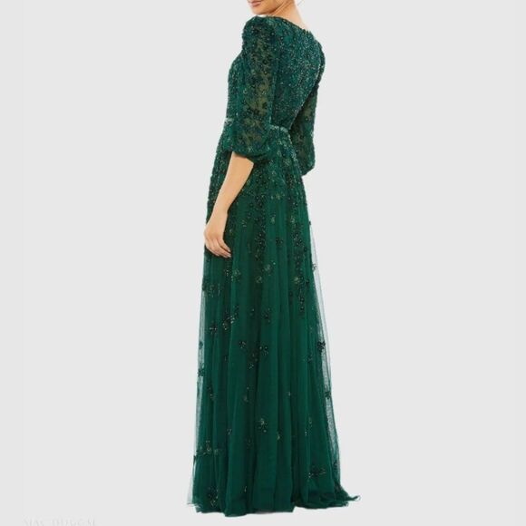 Mac Duggal 5497 Size 20 Emerald Green Floral Beaded Long Maxi Dress Evening Gown - Picture 5 of 5